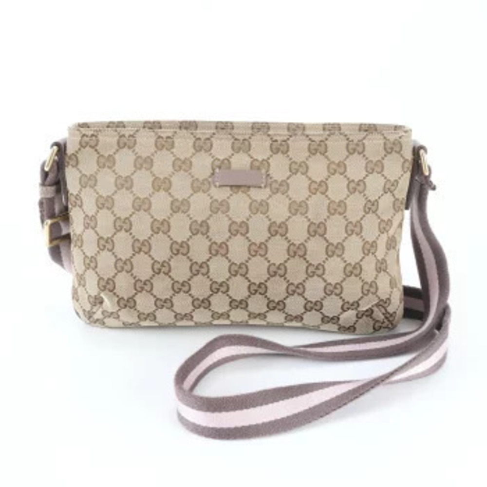 Gucci Web Stripe GG Canvas Leather Tote 2Way Crossbody Bag Tan